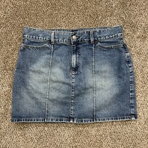 Gap Blue Denim Jeans A-Line Skirt Back Pockets Zipper Womens Size 14 Made In USA